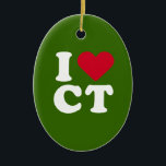 I LOVE CT CERAMIC TREE DECORATION<br><div class="desc">The Funniest Ornaments,  T-shirts,  Hoodies,  Stickers,  Buttons and Novelty gifts from http://www.Shirtuosity.com.</div>