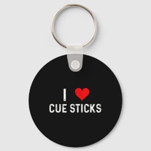 I Love Cue Sticks - Heart - Distressed Billiards P Key Ring