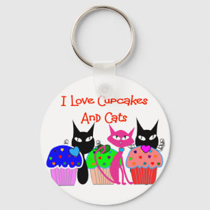 "I love cupcakes and cats"--Cupcake Lovers Gifts Key Ring