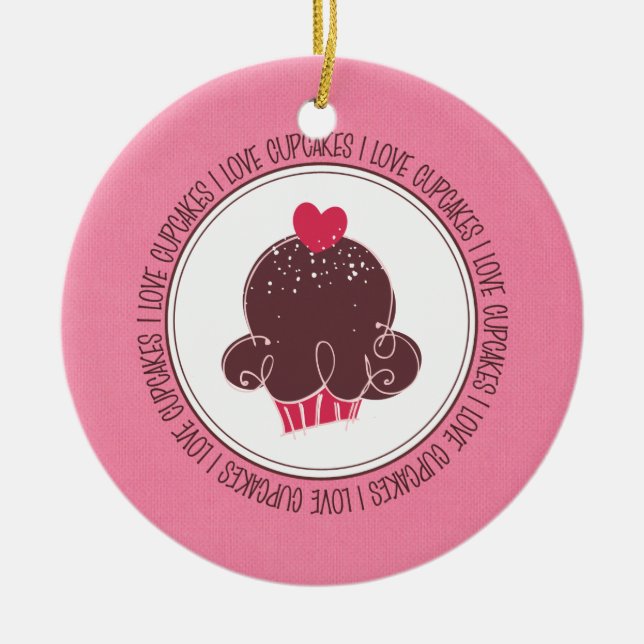 I Love Cupcakes Ceramic Christmas Ornaments (Front)