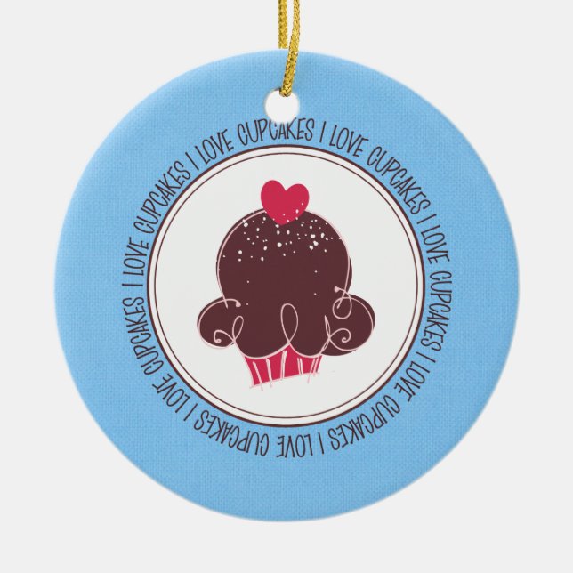 I Love Cupcakes Ceramic Christmas Ornaments (Front)