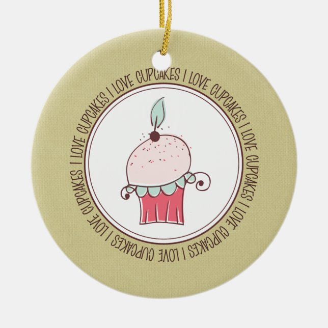 I Love Cupcakes Ceramic Christmas Ornaments (Front)