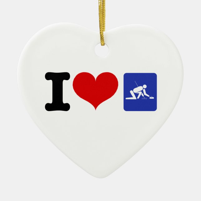 I Love Curling Ceramic Tree Decoration (Front)