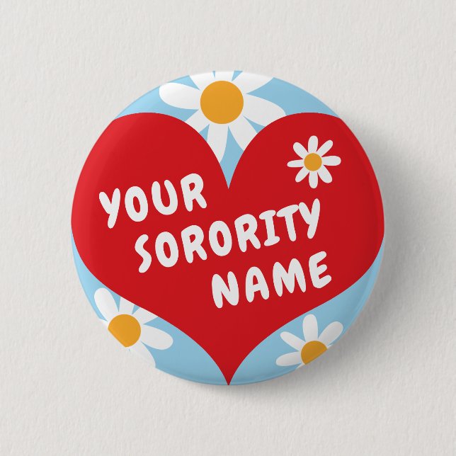 I Love Custom Sorority Name Big Heart Retro Button (Front)