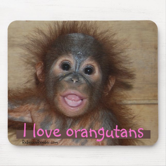 I Love Cutest Animals Orangutan Mouse Mat (Front)