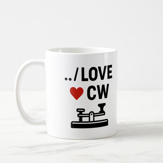 I Love CW – Morse Code Ham Radio Passion Coffee Mug (Left)