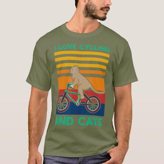 I Love Cycling And Cats Riding Bicycle Cyclist T-Shirt (Front)