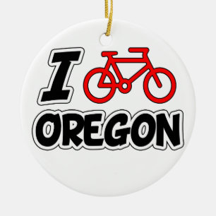 I Love Cycling Oregon Ceramic Tree Decoration
