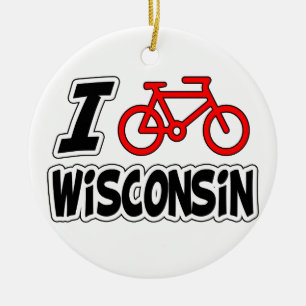 I Love Cycling Wisconsin Ceramic Tree Decoration