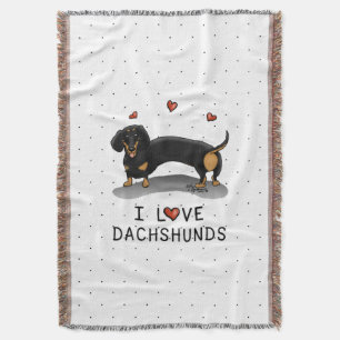 I Love Dachshunds (black and tan) Cute dog Throw Blanket