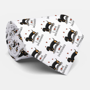I Love Dachshunds (black and tan) Cute dog Tie