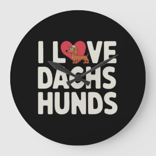 I Love Dachshunds Cute Cartoon Large Clock
