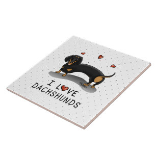 I Love Dachshunds Dachsies (black and tan) Cute Tile