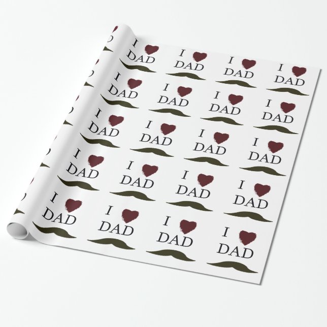 I Love Dad Moustache Wrapping Paper (Unrolled)