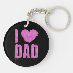I Love Dad Pink Glitter Typography   Keychain