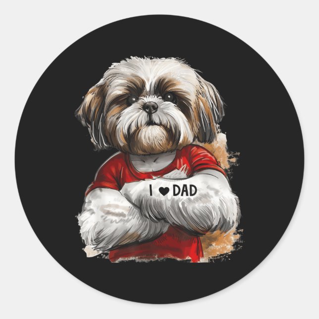 I Love Dad Tattoo Shih Tzu Dad Funny Fathers Day  Classic Round Sticker (Front)