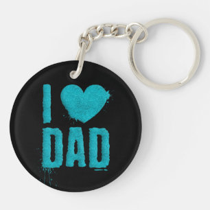 I Love Dad Teal Glitter Typography   Keychain