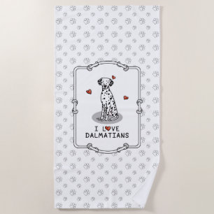 I Love Dalmatians (black 1) Hearts Cute Beach Towel