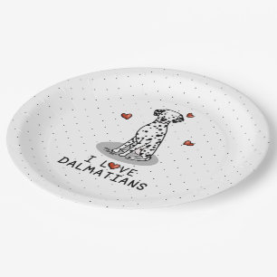 I Love Dalmatians (black 1) Hearts Cute Paper Plate