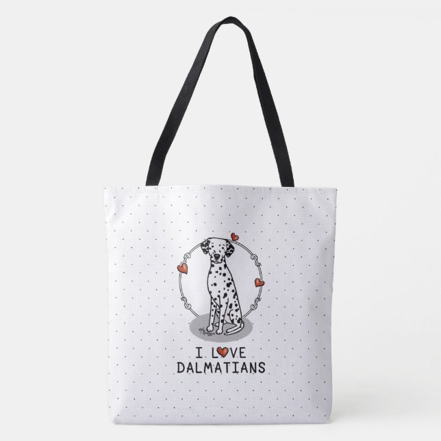 I Love Dalmatians (black 1) Hearts Cute Tote Bag (Front)
