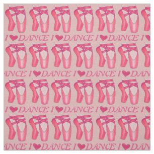 I Love Dance Pink Ballerina Ballet Toe Pointe Shoe Fabric