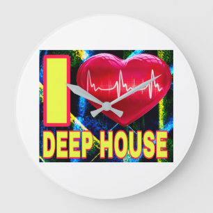 I LOVE DEEP HOUSE YELLOW FONTS LARGE CLOCK