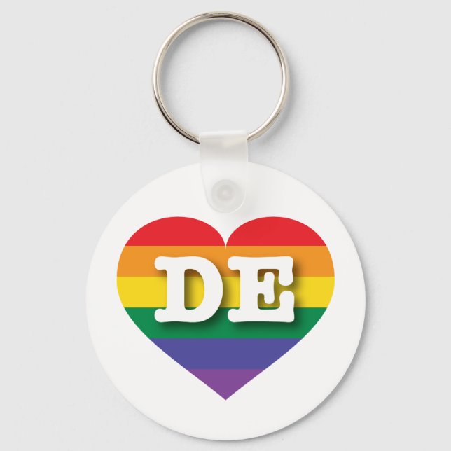 I Love Delaware Rainbow Heart Key Ring (Front)