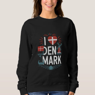 I Love Denmark Flag Windmill Viking Ship Sweatshirt