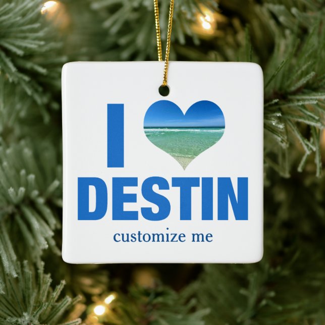 I Love Destin Florida Beach Trip Custom Christmas Ceramic Ornament (Tree)