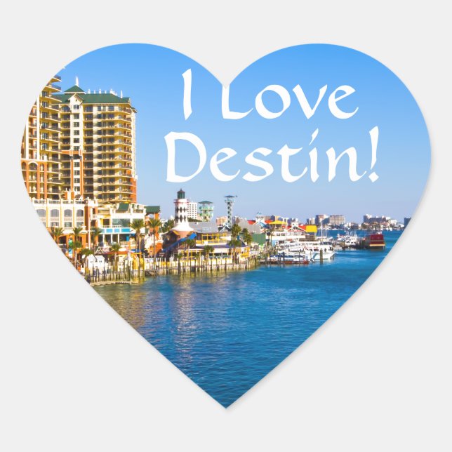 I Love Destin Florida Heart Shaped Stickers (Front)