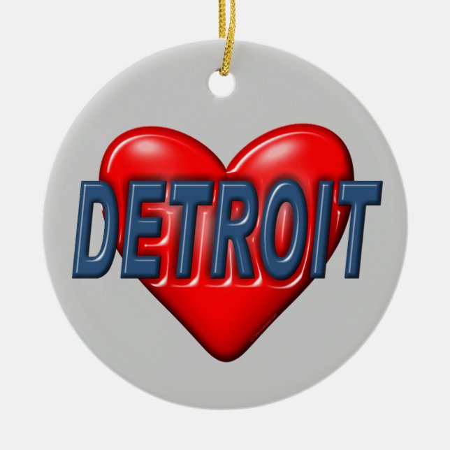 I Love Detroit Ceramic Tree Decoration (Front)