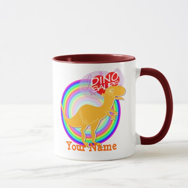 I love Dinos T-Rex & Stegosaurus Name Mug (Right)