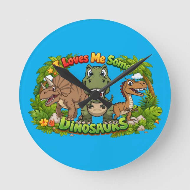 I Love Dinosaurs | Cute Kid's Round Clock (Front)