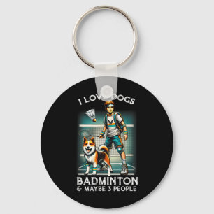 I Love Dog Badminton, Cute Boy With Dog Play Badmi Key Ring