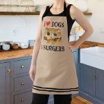 I Love Dogs and Burgers Apron<br><div class="desc">I Love Dogs and Burgers with black text design is great for cooks or bakers who love dogs.  Feel free to use the design as template.  The dog burger illustration is created by @artbybiyan for dog lovers and burger lovers.</div>