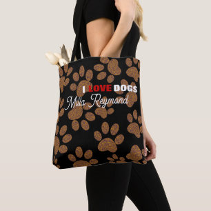 I Love Dogs Personalised Black Tote Bag