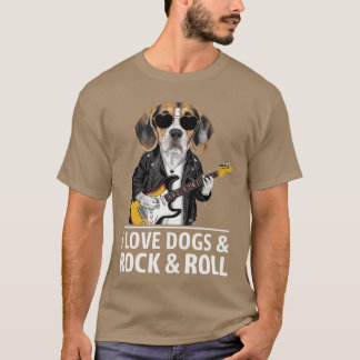 I Love Dogs Rock Roll Beagle Playing Electric Guit T-Shirt