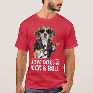 I Love Dogs Rock Roll Beagle Playing Electric Guit T-Shirt