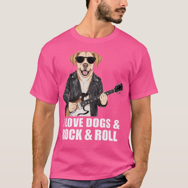I Love Dogs  Rock  Roll Labrador Playing Electric  T-Shirt (Front)