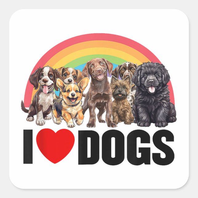 I Love Dogs Shirt, Cute Rainbow Shirt, Funny I Hea Square Sticker (Front)