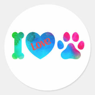 I Love Dogs Vinyl Round Sticker, Dog Lover Decal Classic Round Sticker