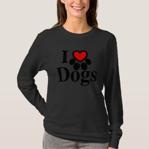 I Love Dogs With Puppy Paw Print Red Heart Dog T-Shirt
