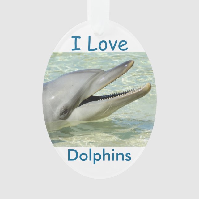 "I Love Dolphins" Christmas Ornament (Front)