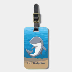 I Love Dolphins Cute Bottlenose Luggage Tag