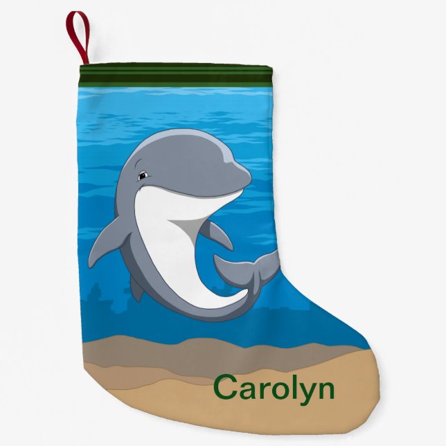 I Love Dolphins Cute Bottlenose Small Christmas Stocking (Front)