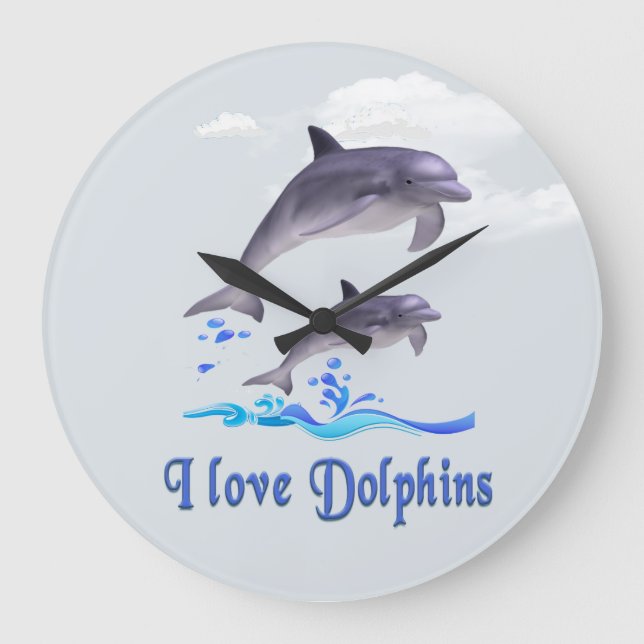 I love Dolphins Large Clock (Front)