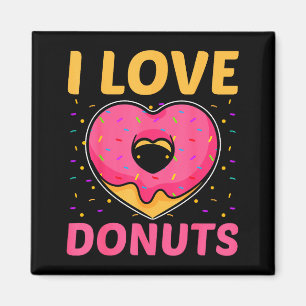 I Love Donuts Heart Shaped Funny Doughnut Lover  Magnet