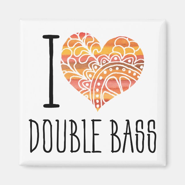 I Love Double Bass Orange Mandala Heart Magnet (Front)