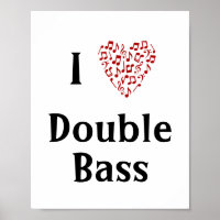 I Love Double Bass Red Heart of Music Notes