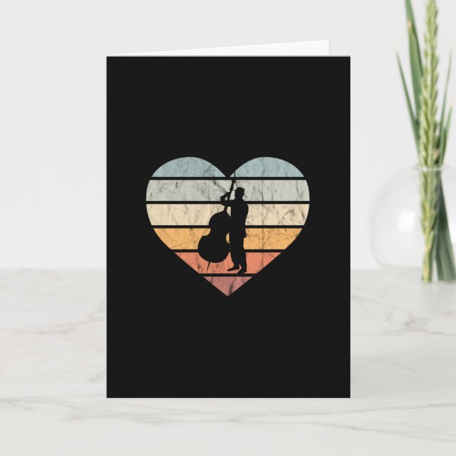I Love Double Bass Retro Heart Card (Front)